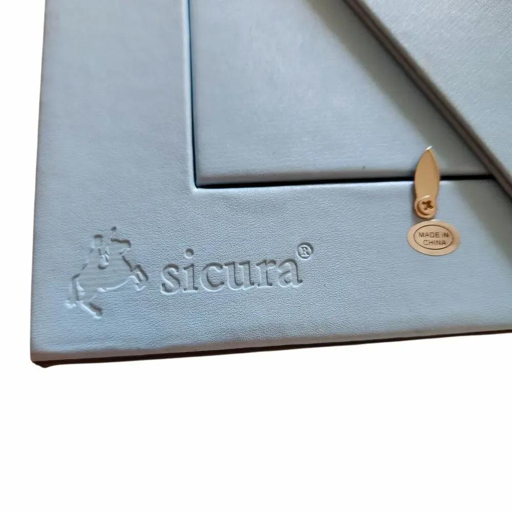 2 Sicura Italian Designs Picture Photo Frames Leather Brown Blue Circles 5x7 4x6